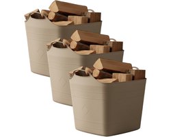 Excellent houseware flexibele kuip / emmer - 3x - beige - 25 l - kunststof - 40 x 35 cm - met handvatten