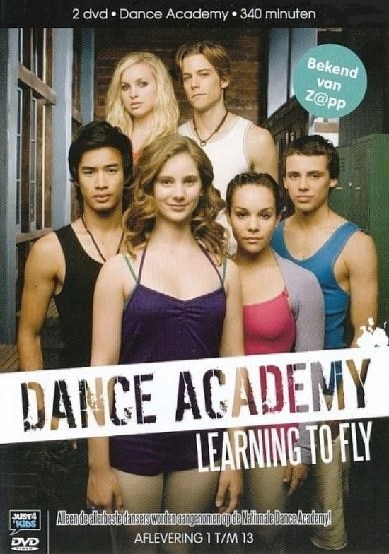 Zes jonge dansers met diverse kapsels en kleding, waaronder een paarse top en blauwe tanktop.