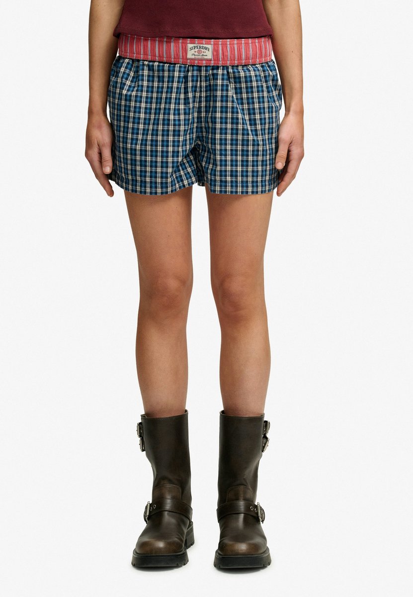 Superdry Mini Check Katoenen Short Relaxed Pasvorm Dames Korte broeken Marineblauw