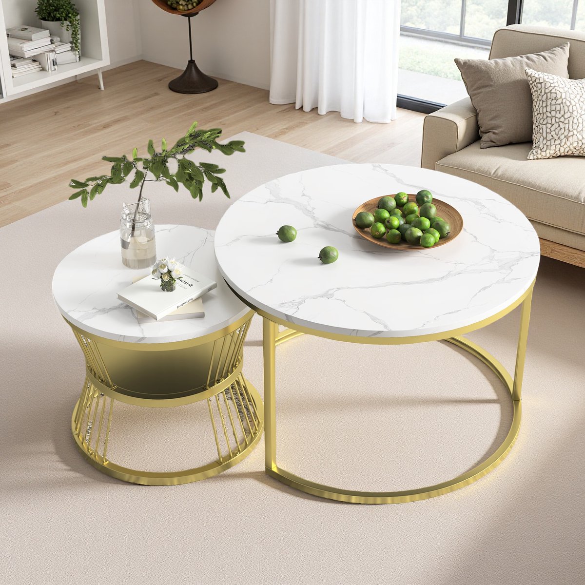 Ronde Salontafelset - Metalen Frame - Opbergruimte - Goud - Rond Vorm