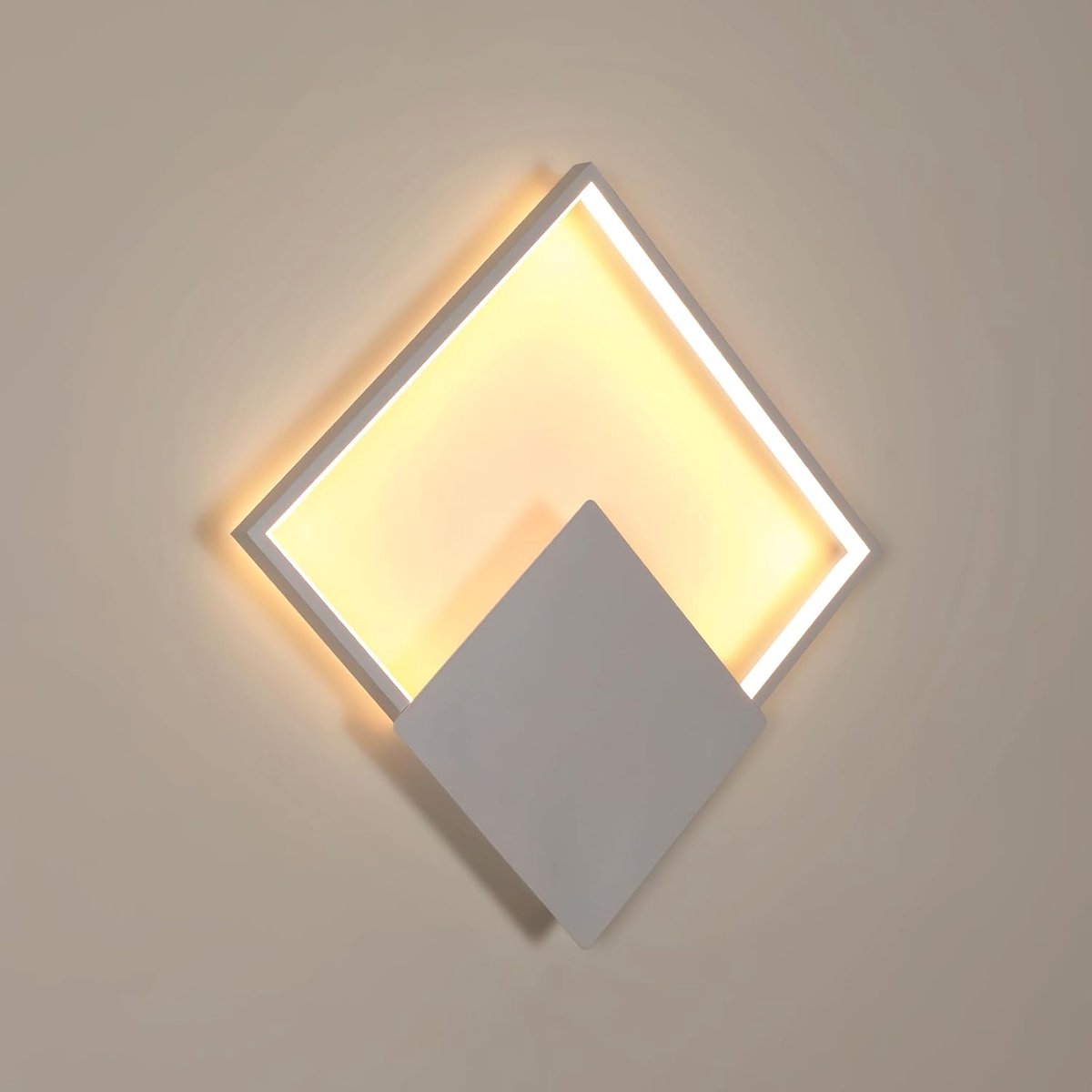 Haobosic Minimalistisch Vierkant - Wandlamp - 33x33cm wit frame - 21W 3000K warm licht - Binnenverlichting
