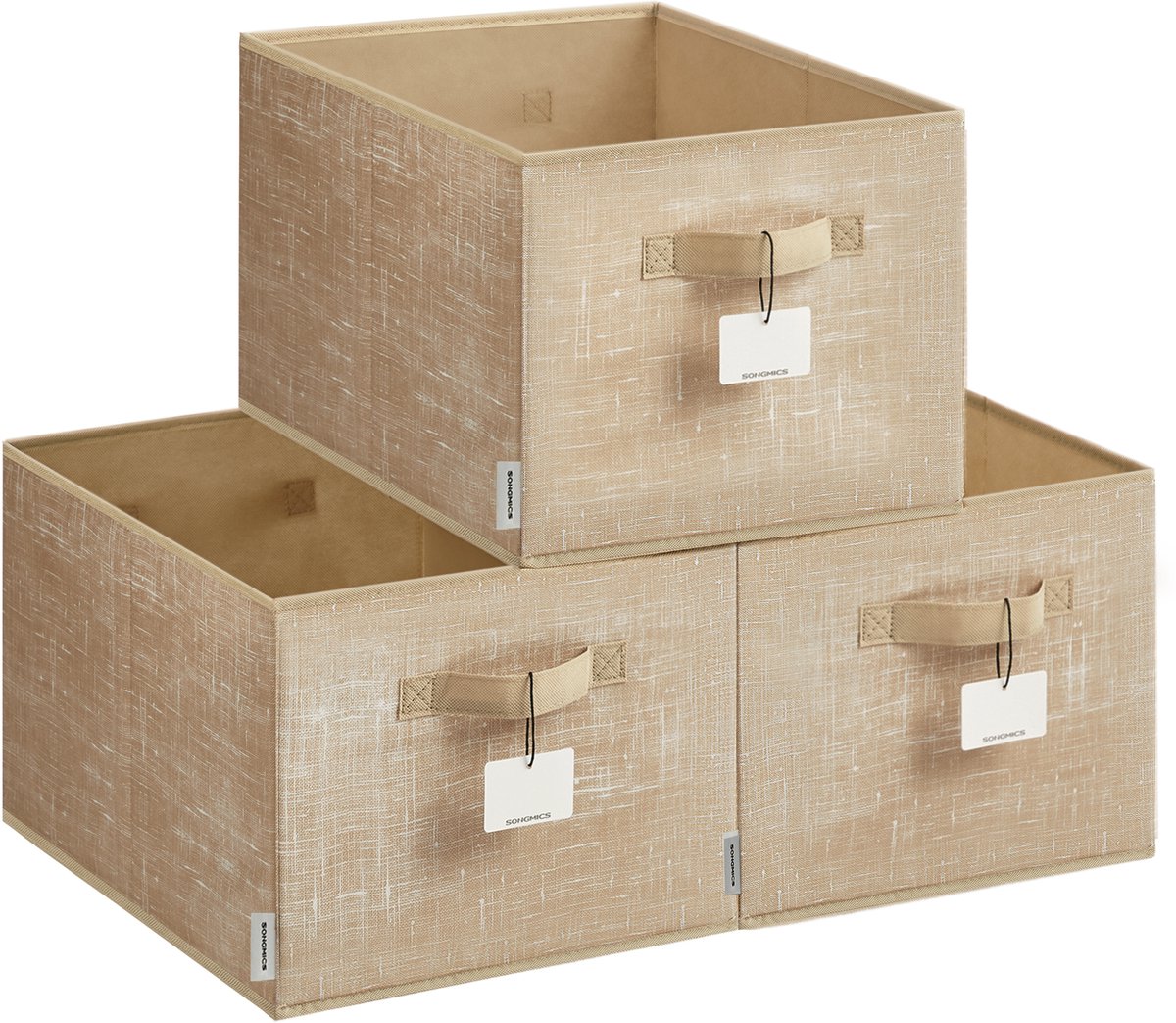 SONGMICS - Opbergbox - Opbergdoos - Set van 3 - Opvouwbaar - Handgrepen - Etiketten - Slaapkamer