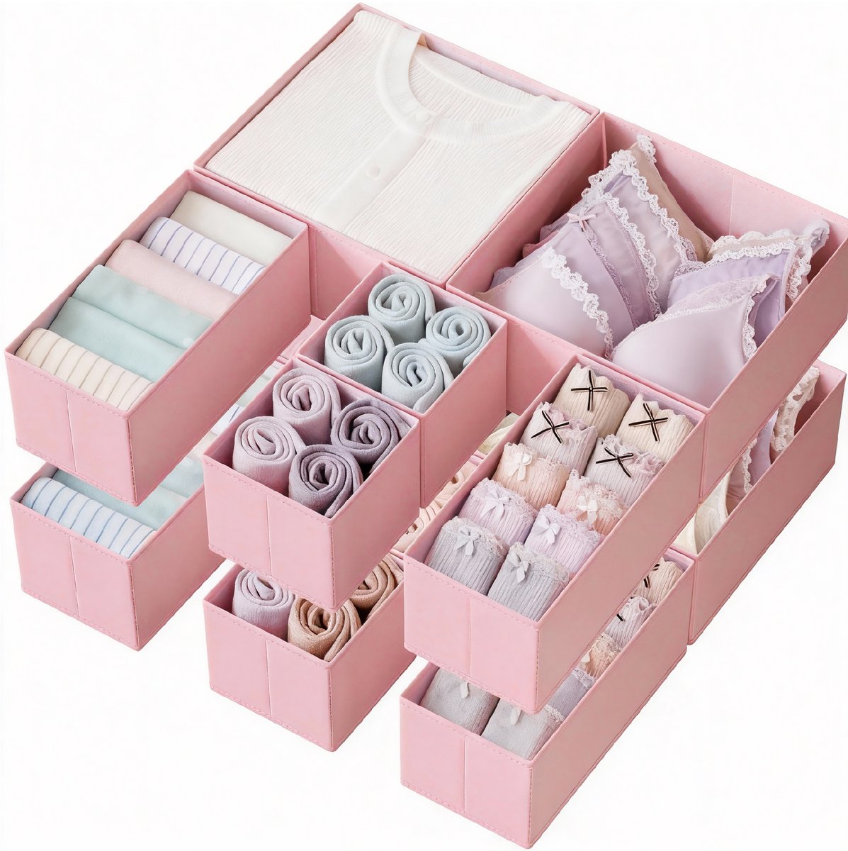 SONGMICS - Organizer - Ladekast Organizer - Set - 6 Opbergdozen - Voor Sokken Ondergoed Stropdassen Sjaals