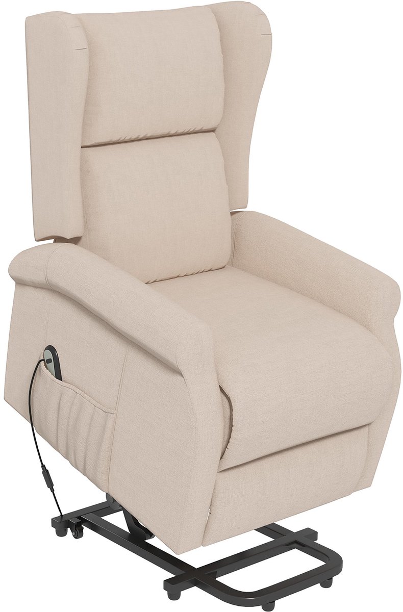 Merax Elektrische Relaxstoel met Sta-op-Hulp – Seniorstoel met Ligfunctie – Verstelbare Rugleuning en Voetsteun – Tot 200 kg – Creme