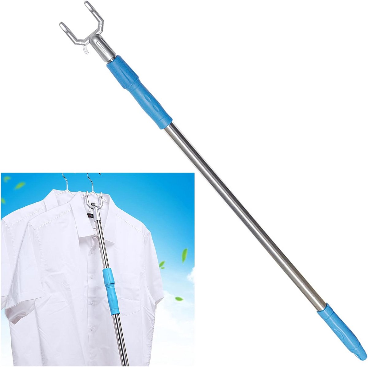 Verstelbare Uitschuifbare Stang met Haak voor Kleding en Waslijn - Max. 140 cm