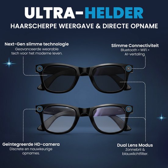 Smart glasses - Slimme bril - 8MP Camera - Verborgen - Spy camera (Incl. Oplaadcase) — afbeelding 2