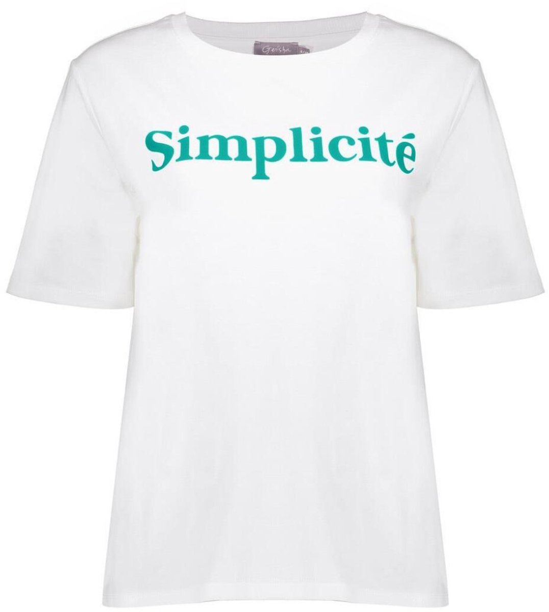 Geisha T-shirt T Shirt 62086 41 000010 Off-white/emerald Dames Maat - L
