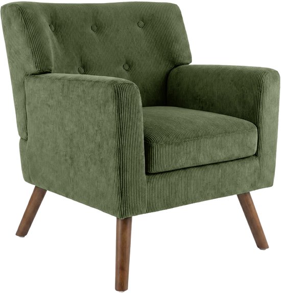 Fauteuil CLP Kioni - avec accoudoirs - adulte - relax - country - pieds en bois - velours côtelé - vert