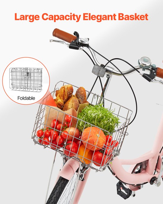 VEVOR Cruiser Bike Roze Strandfiets met Mand 66cm Banden 7 Versnellingen Verstelbaar van VEVOR — afbeelding 4