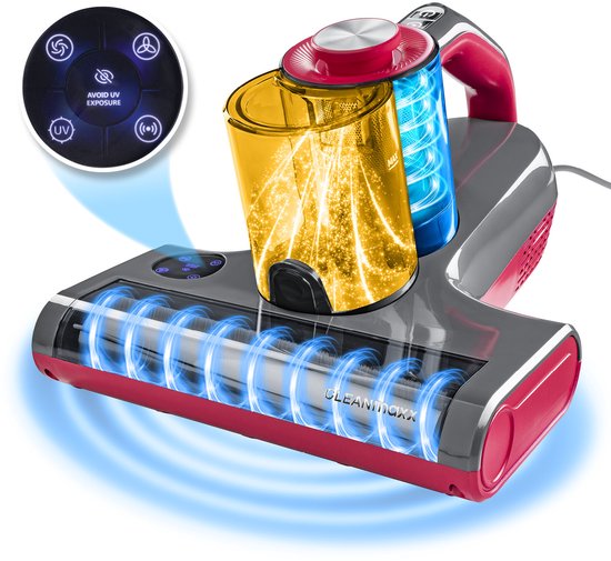 CLEANmaxx 3-in-1 mijtzuiger met 55 °C hete lucht, UV-C-licht en 15 kPa zuigkracht | Matraszuiger verwijdert 99,9% van de mijten | HEPA-filter voor mensen met allergieën en ultrasoon geluid, ideaal voor matrassen en bekleding