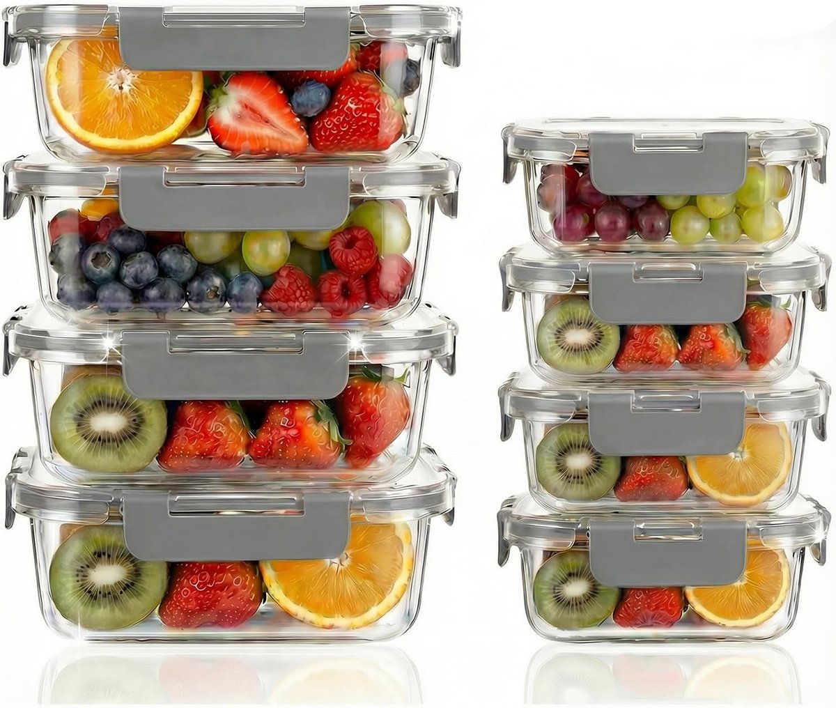 Set van 8 Glazen Maaltijdbakjes met Deksel - Meal Prep & Bewaren - Magnetron, Oven & Vriezer Veilig