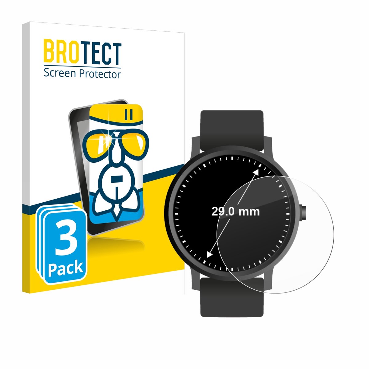 Screenprotector 3 Stuks voor Horloges (Rond, ø: 29 mm) Beschermglas transparant