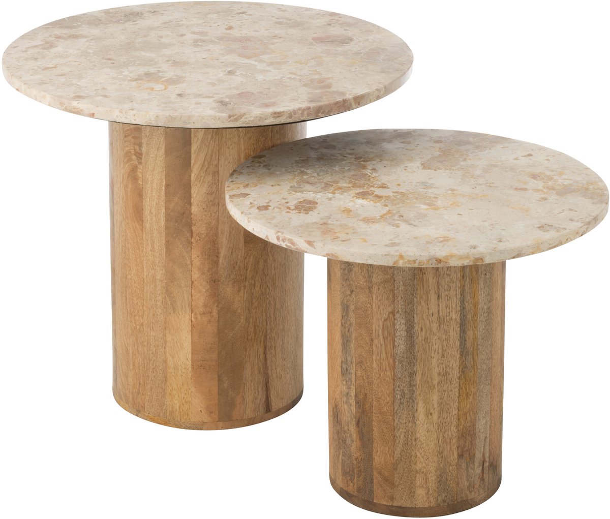 J-Line bijzettafel Rond Marmer - hout - beige/bruin - set van 2