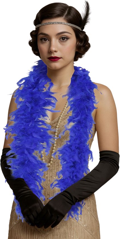 Fiestas Guirca Carnaval verkleed boa met veren - blauw - 80 gram - themafeest - Glitter and Glamour - volume veertjes