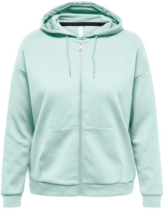 Lichtgroene hoodie met ritssluiting, capuchon en steekzakken.