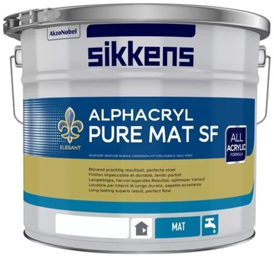 Sikkens Alphacryl Pure Mat SF | Matte Muurverf - 10L - 10L - RAL 9010 | Zuiver Wit