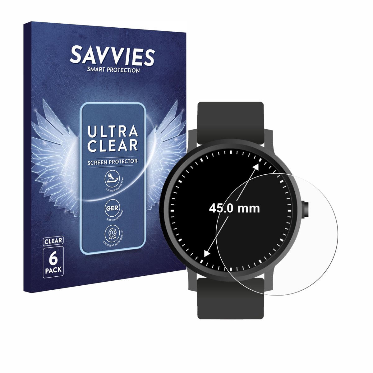 Savvies - Screenprotector voor Horloges (Rond, ø: 45 mm) - Folie Beschermfolie transparant 6 Stuks