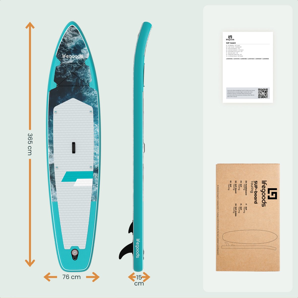 LifeGoods SUP Board Touring - 180 KG Draagkracht - 365 x 76 cm - Opblaasbaar - Compleet Sup pakket - Donkerblauw – foto 7