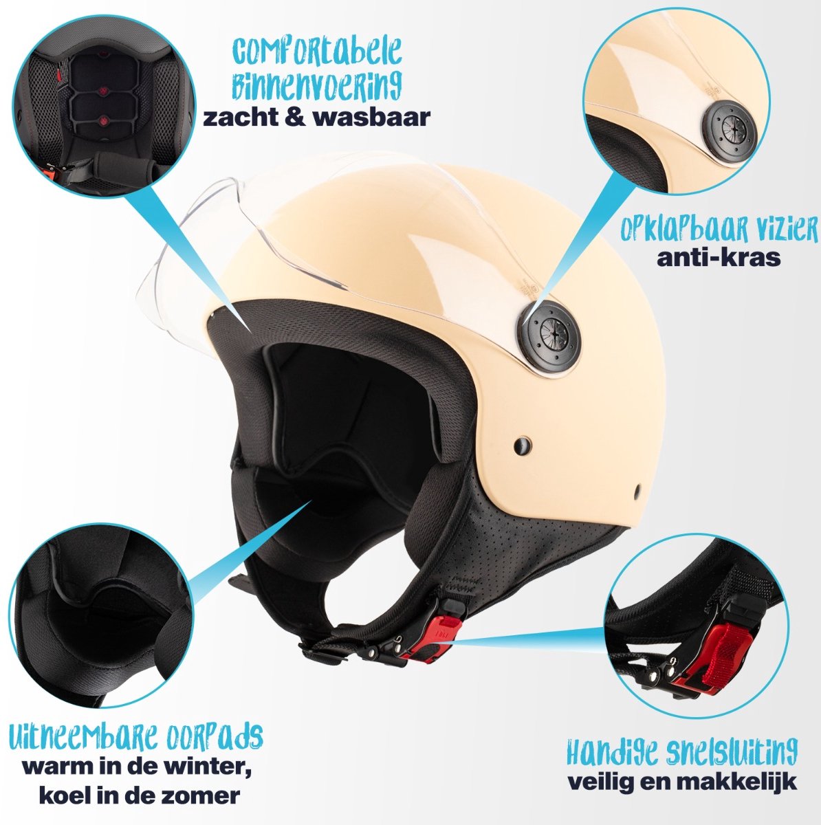 VINZ Duoro Scooterhelm voor Vrouwen - Motorhelm Dames - Jethelm met Vizier - ECE 22.06 Gekeurd - Mat Creme - M – foto 2