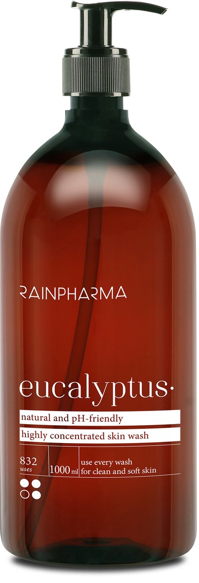 RainPharma Skin Wash Eucalyptus 100 ml – Natuurlijke Douchegel – pH 5.5 Huidvriendelijk – Geconcentreerde Body Wash – Plantaardig & Zonder zeep – Verfrissende Huidverzorging – 1 Pompje per wasbeurt – Duurzaam Douchemiddel