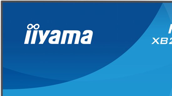 Blauw scherm met witte iiyama logo en tekst "ProLite XB2797HSU".