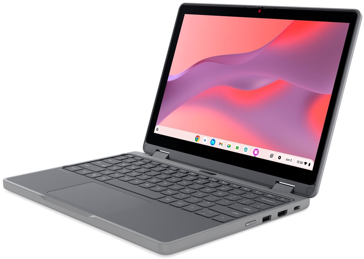 Lenovo Chrome 500e 2in1 G5 M89 MediaTek Kompanio 540 Chromebook 31 cm (12.2") Touchscreen WUXGA 8 GB LPDDR5x-SDRAM 64 GB UFS Wi-Fi 6E (802.11ax) ChromeOS Engels Grijs