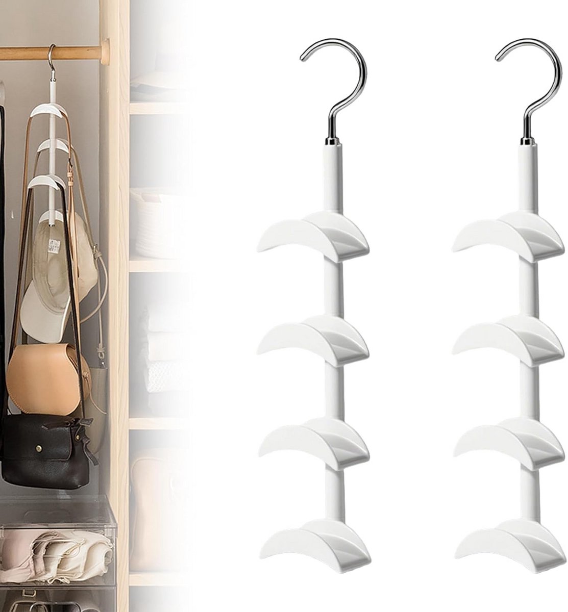 2x Opberghanger Handtassen & Accessoires - 360° Draaibaar voor Kastorganizer