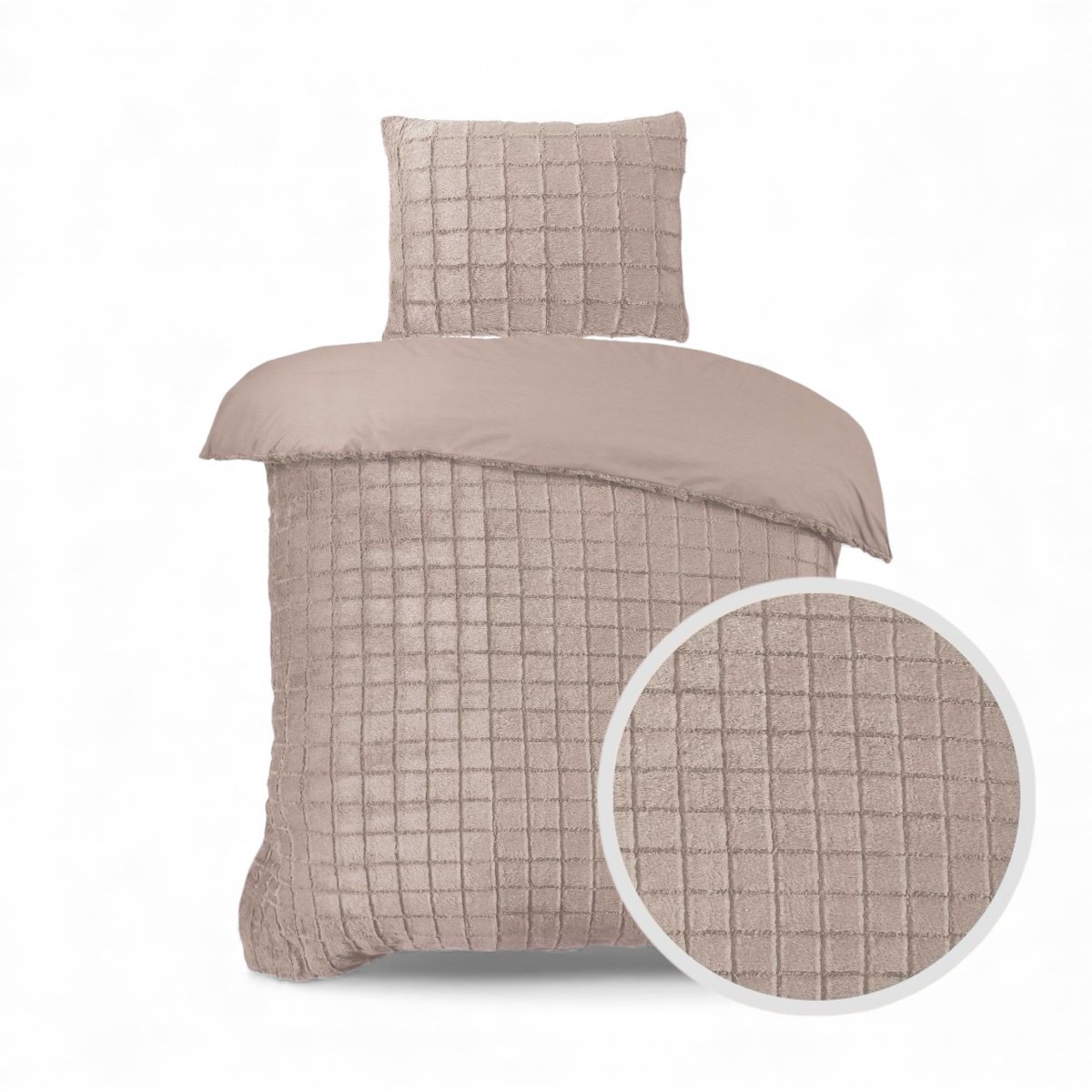 Husch Teddy Fleece Faux Fur Dekbedovertrek Taupe - Eenpersoons - 140x200/220 cm - Heerlijk Zacht