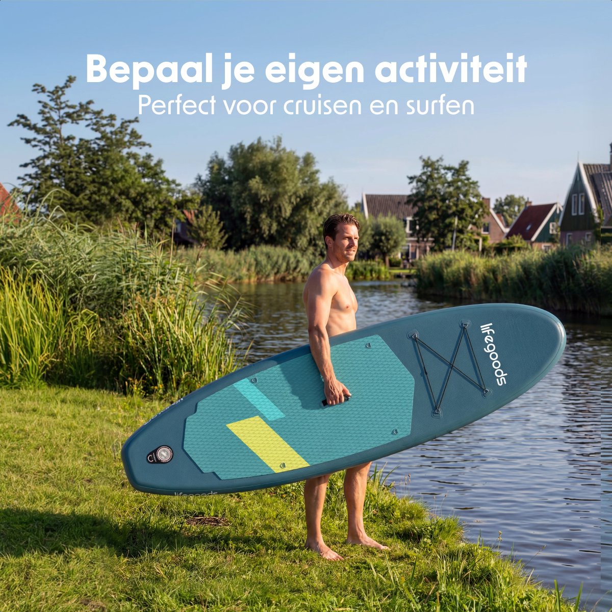LifeGoods SUP Board Allround Compact - met Zitje - 120 KG Draagkracht - 300 x 76 cm - Opblaasbaar - Compleet SUP pakket - Cyaan/Donkergroen – foto 3