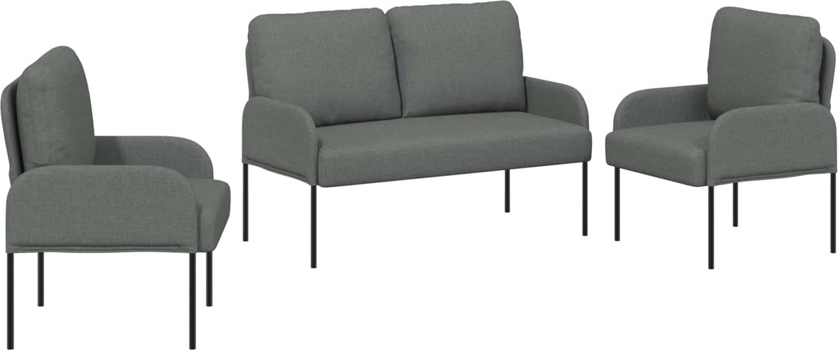 vidaXL - Sofa-Sets - 3 - st - Donkergrijs - Multiplex