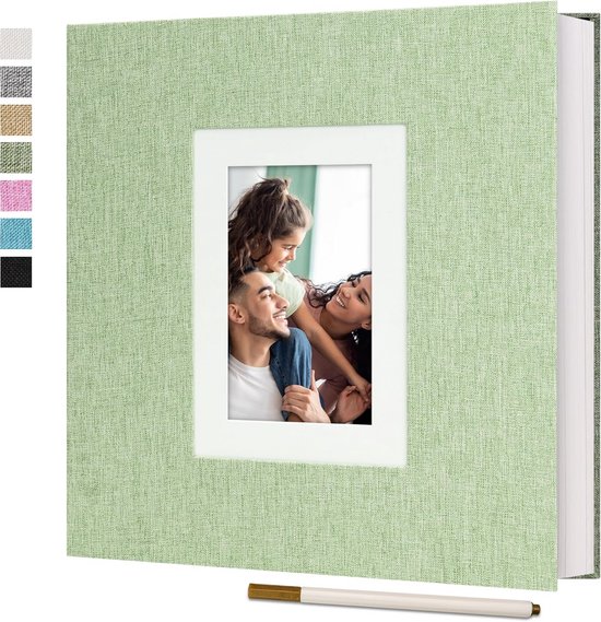 Zelfklevend Fotoalbum Linnen Groen - Plakalbum Groot Formaat voor 10x15 & Andere Maten - 40 Bladzijden Scrapbook