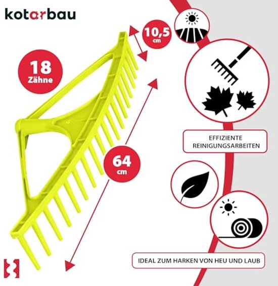 KOTARBAU® Bladhark, Tuinhark, Kunststof, 64 cm, Mintgroen, 18 Tanden, Bladbezem, Zonder Steel, voor Gras En Heg, Lichtgewicht Hark, Stevige Hark van KOTARBAU — afbeelding 4
