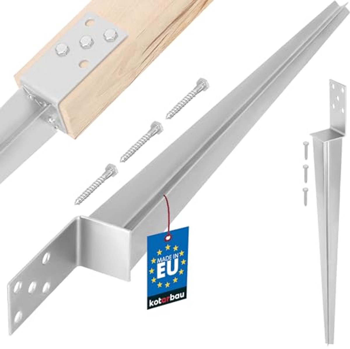 KOTARBAU® Paalhouder, Paalvoet, Verzinkt Staal, 600 mm, Zilver, 60 x 110 mm, Paalhouders voor Schutting, Puntpaalhouder, Paalhouder om in de Grond te Slaan