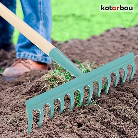 KOTARBAU® Tuinhark, Bladhark, Staal, 32 cm, Turquoise, met Houten Steel, 135 cm, 12 Tanden, voor Gazon, Stevige Hark, Metalen Hark, Ergonomisch Tuingereedschap van Merkloos	 — afbeelding 2