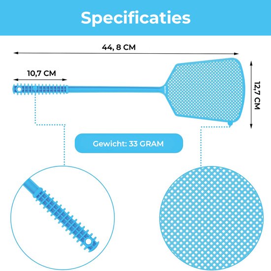 Bondoo Tapette à mouches en plastique 5 pièces - Attrape-mouches - Grande tête de frappe – Manche long – Plastique robuste – Tapette à mouches pour intérieur et extérieur - Rose/Bleu/Orange/Vert