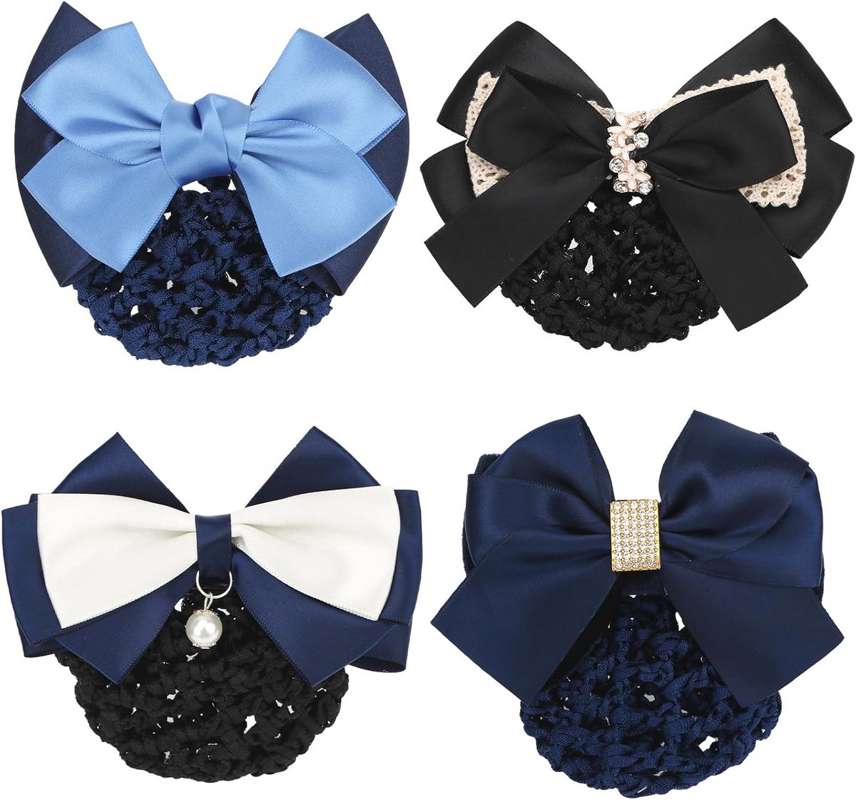 Set van 4 Haaraccessoires: Strikken Haarspeld & Kapsel Bun Cover voor Dames
