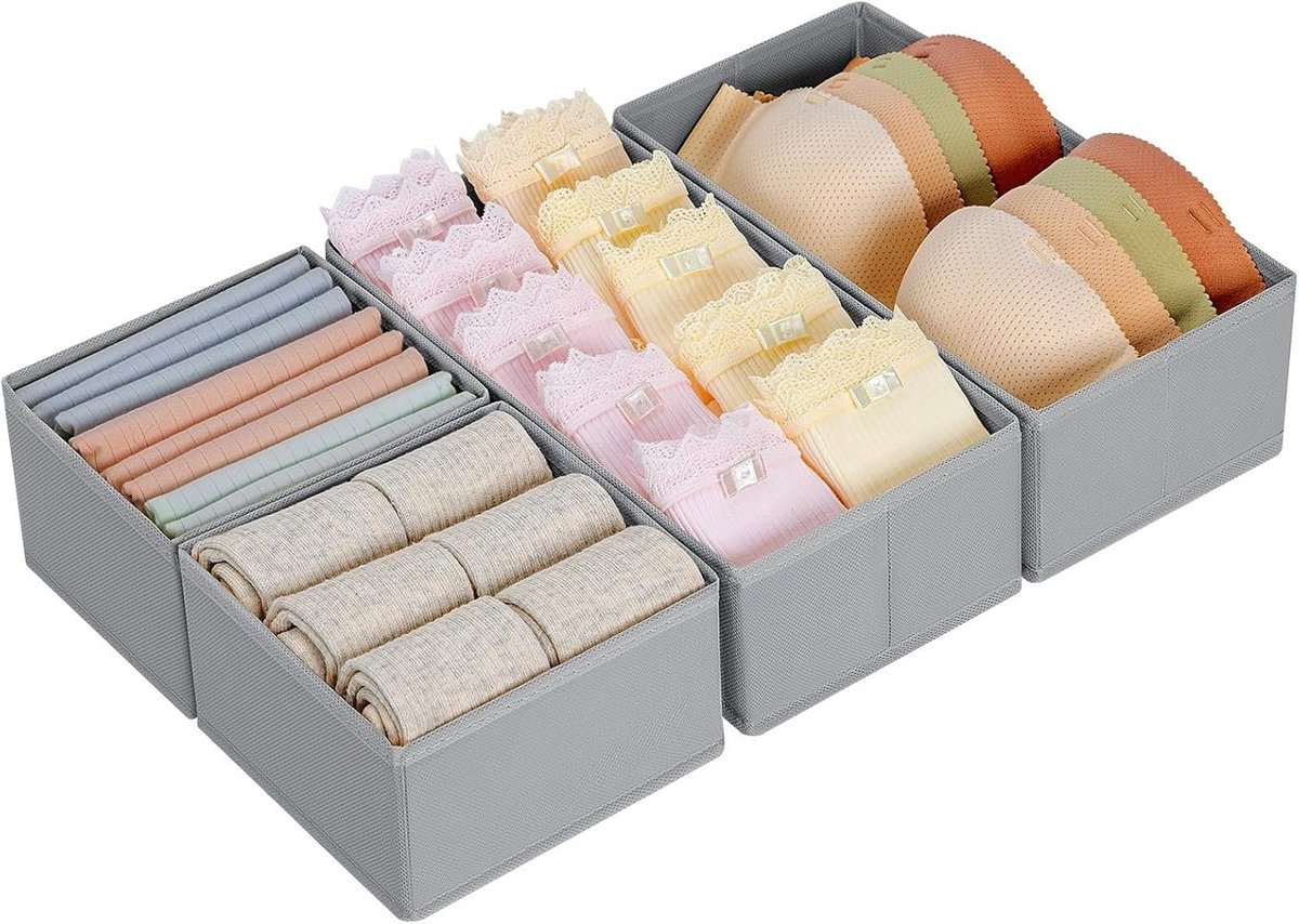 Opvouwbare Lade-Organizer Set voor Kledingkast en Commode - 4 Stuks Grijs