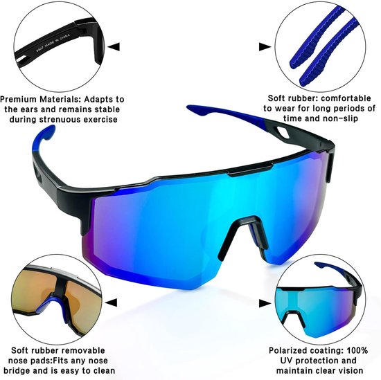 2x Gepolariseerde Sportbril - Winddicht en UV400 Bescherming voor Fietsen, Hardlopen, Skiën — afbeelding 5
