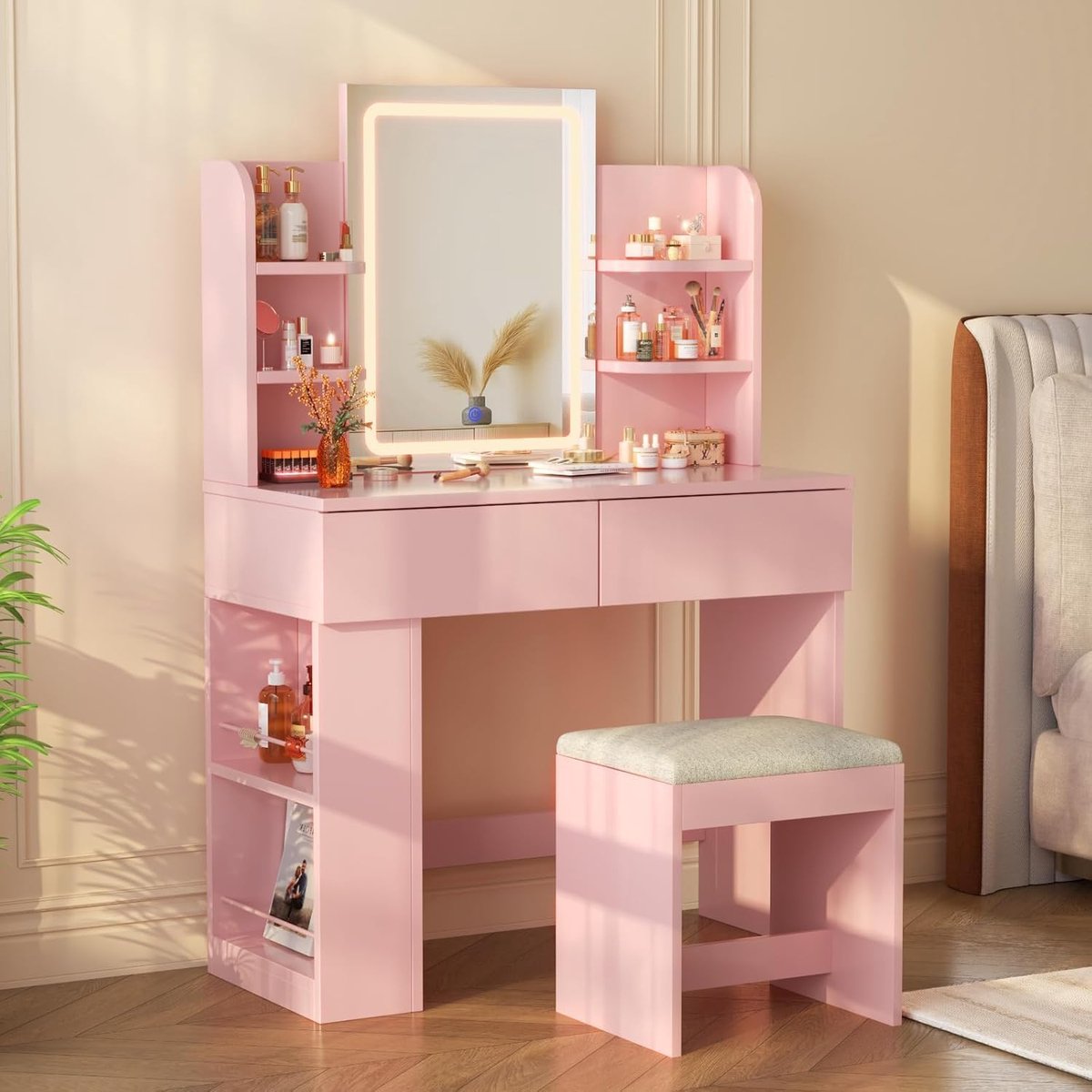 Kaptafel met Spiegel en Verlichting - Make up Tafel - Cosmeticatafel - Cosmeticaorganizer