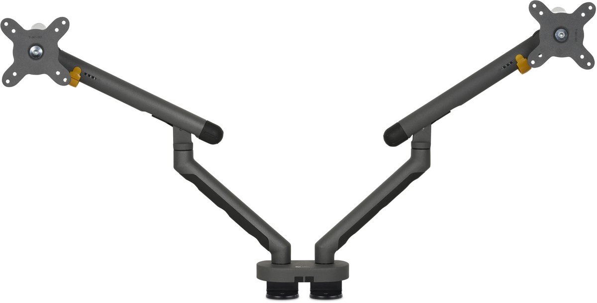BakkerElkhuizen BE Flexible Dual Monitorarm - Donkergrijs - Monitorarm voor 2 Monitoren 17-35 Inch - 2-10kg (Per Monitor) - VESA 75x75 & 100x100mm - 360° Rotatie - Mechanische Veer - Kabelbeheer - Klem/Doorvoer - 72% Gerecycled - Levenslange Garantie