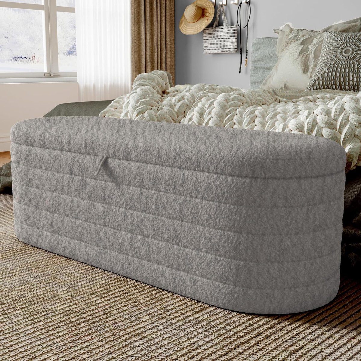 Opbergbank 120 cm met Teddy Fleece Bekleding voor Woonkamer of Slaapkamer