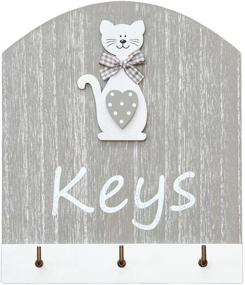 Houten sleutelbord met 3 haken - Kat thema wandhanger