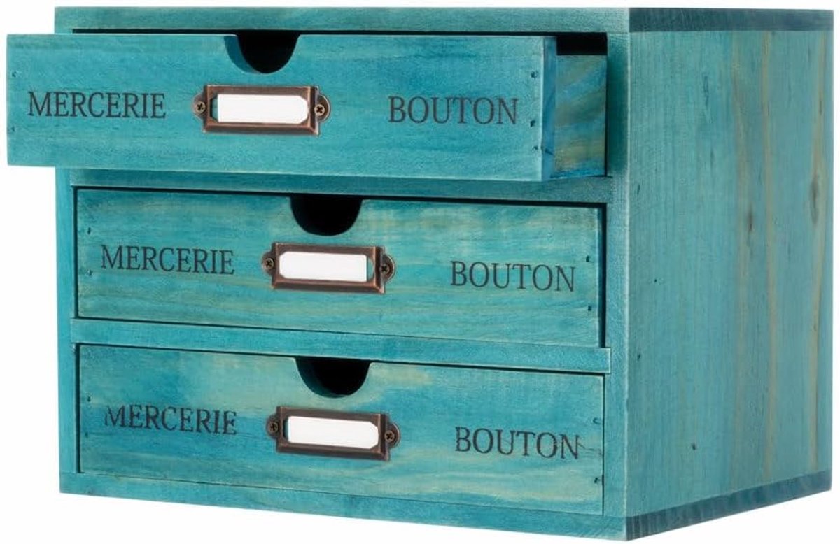 Houten Opbergkastje met 3 Laden - Rustieke Desktop Organizer voor Bureau en Sieraden