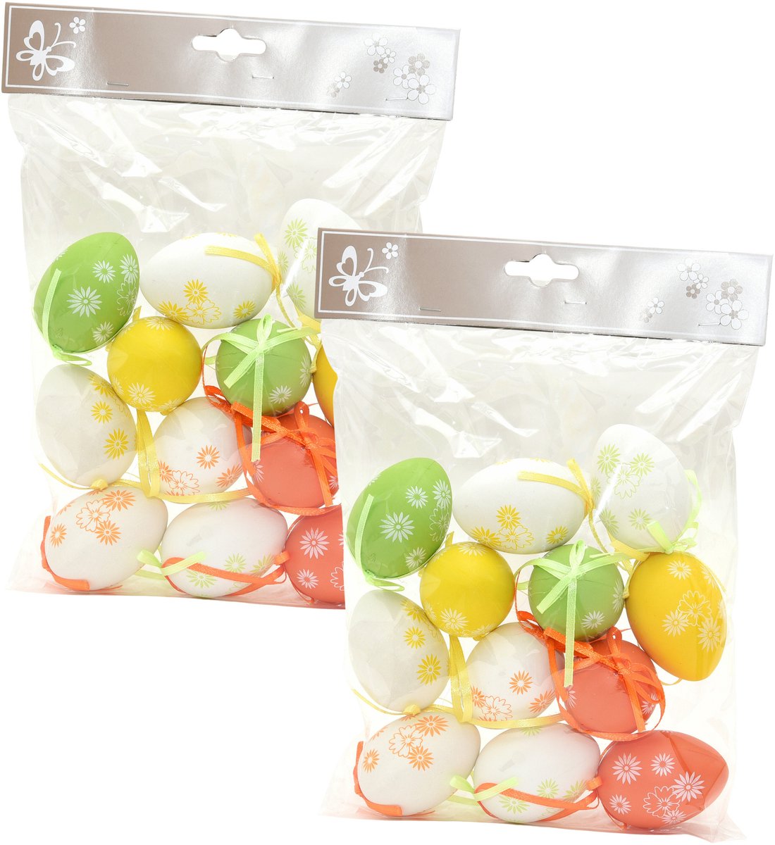 Season Deco Paaseieren - 24x stuks - Paastakken hangdecoratie - Pasen thema - vrolijke kleurenmix - 6 cm - Paasversiering