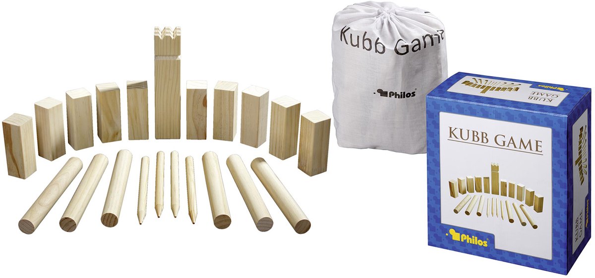 Philos Dennenhouten Kubb spel original 31x28cm — afbeelding 2