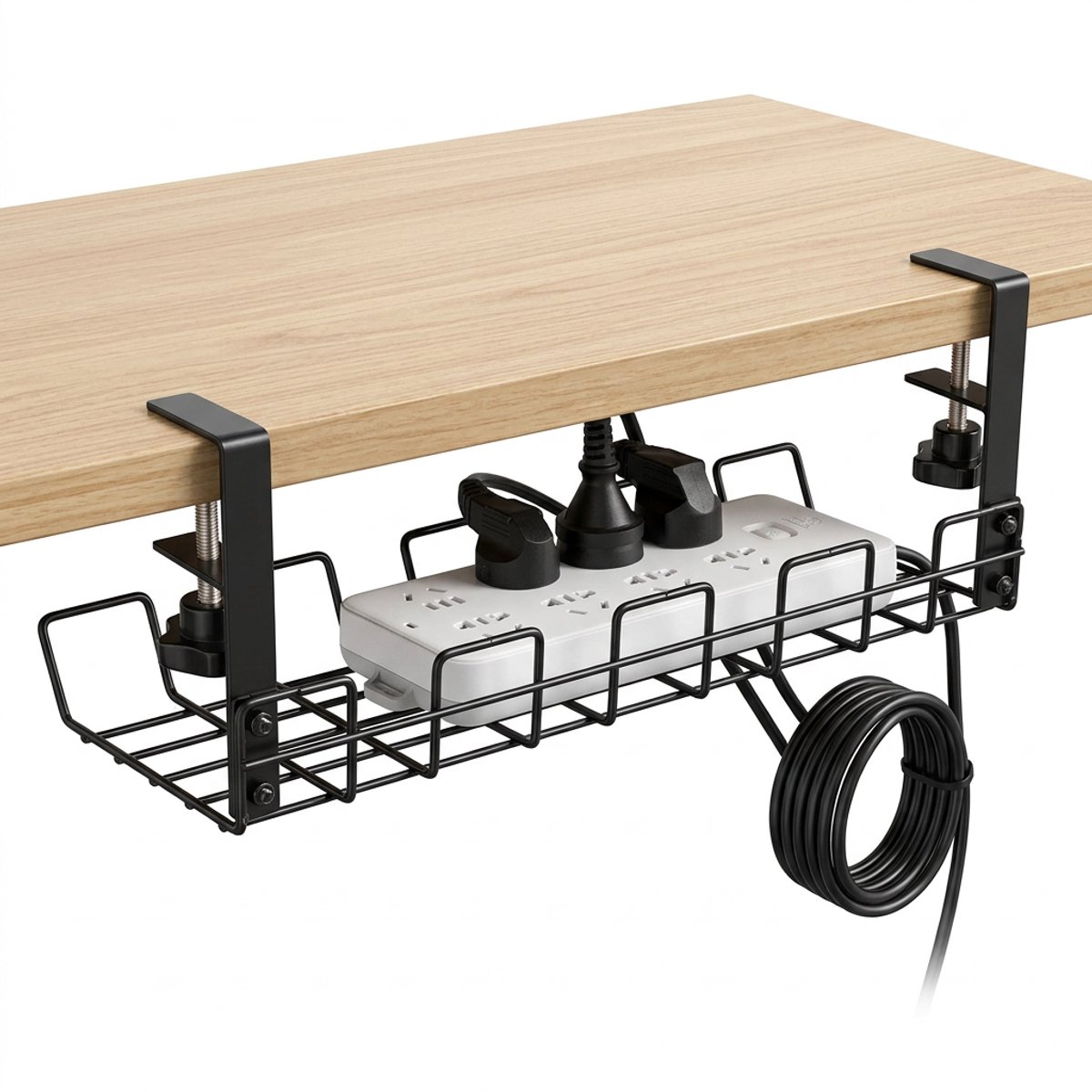Hearyoo Cable Organizer – Kabelmanagement Bureau – Kabelmand Onder Bureau – Zonder Boren – Metaal Zwart