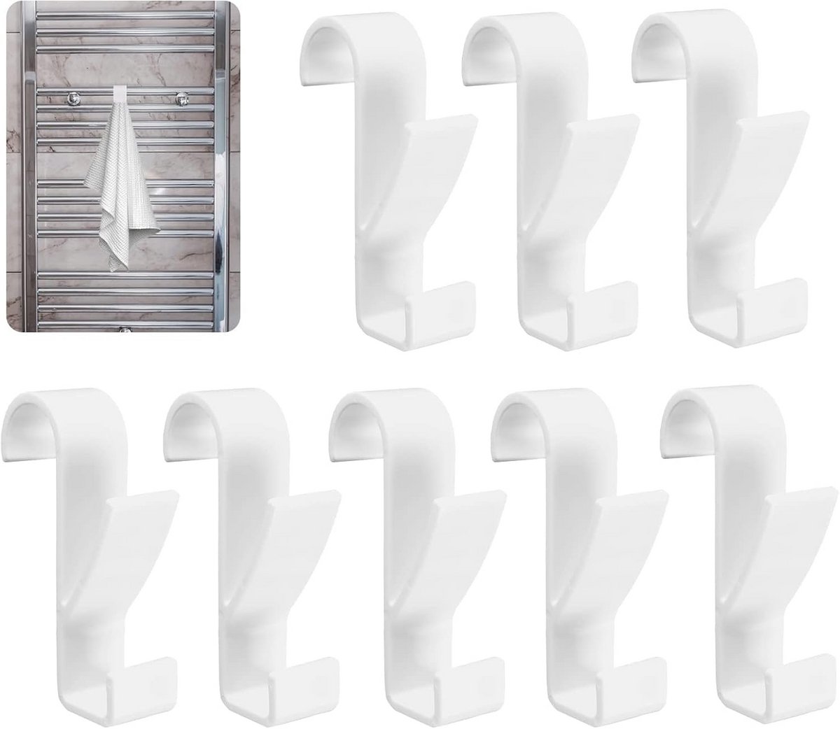 8x Dubbele Haken voor Handdoekradiator en Badkamer - Wit