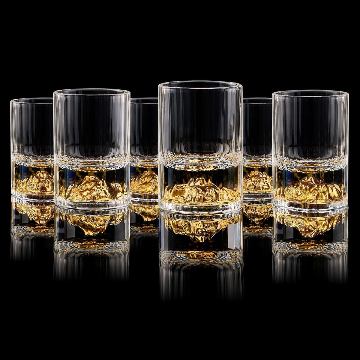 Luxe Shotglazen Set van 6 met Gouden Berg Design - Kristalhelder en Zwaar Glas