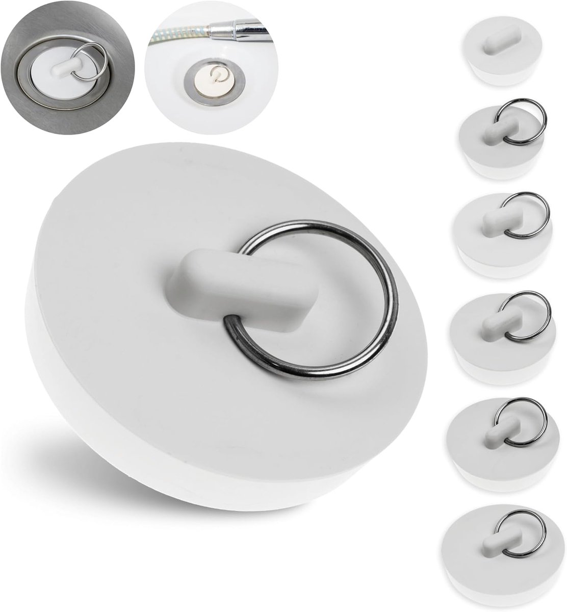 Universele Set Afvoerpluggen Wit Rubber 6 Maten Voor Badkamer en Keuken