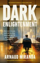 Couverture du livre : 'Dark Enlightenment' avec du texte et un homme en costume assis à une grande table de conférence.